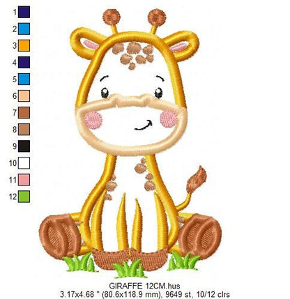 Seating Giraffe embroidery design - Safari Wild Animal machine embroidery pattern - Giraffe applique - Instant download pes jef dst hus vp3