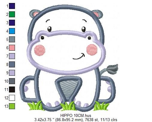Hippo embroidery designs - Safari embroidery design machine embroidery pattern - Animal embroidery file hippo applique pattern download pes