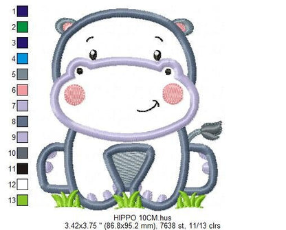 Hippo embroidery designs - Safari embroidery design machine embroidery pattern - Animal embroidery file hippo applique pattern download pes