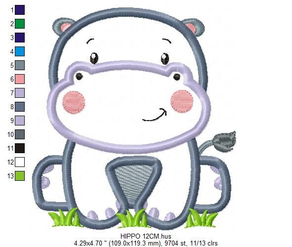 Hippo embroidery designs - Safari embroidery design machine embroidery pattern - Animal embroidery file hippo applique pattern download pes