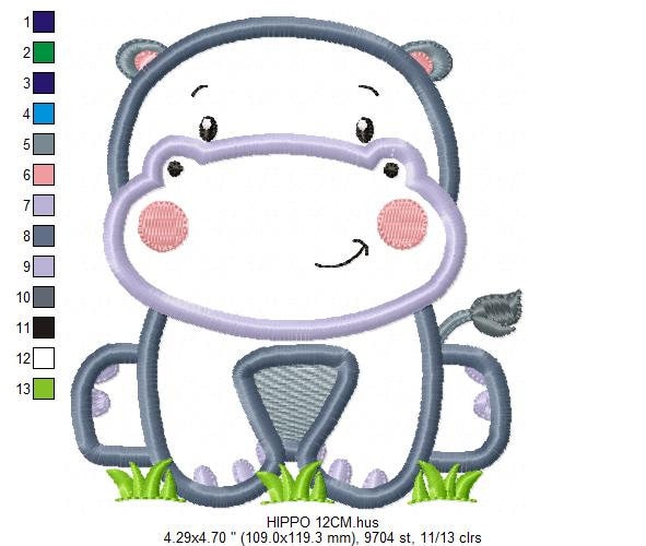 Hippo embroidery designs - Safari embroidery design machine embroidery pattern - Animal embroidery file hippo applique pattern download pes