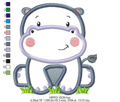 Hippo embroidery designs - Safari embroidery design machine embroidery pattern - Animal embroidery file hippo applique pattern download pes