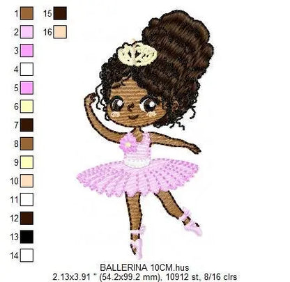 Curly hair Ballerina embroidery designs - Ballet embroidery design machine embroidery pattern - instant download - Baby girl embroidery file Marcia Embroidery