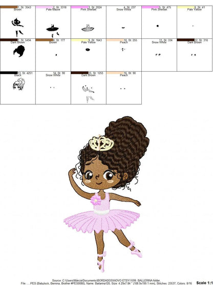 Curly hair Ballerina embroidery designs - Ballet embroidery design machine embroidery pattern - instant download - Baby girl embroidery file Marcia Embroidery