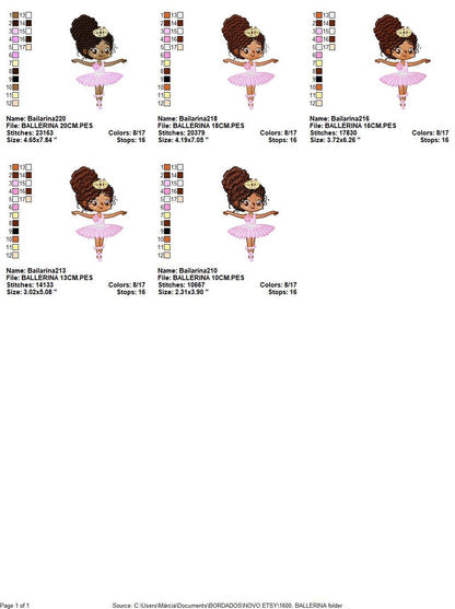 Ballerina embroidery designs - Ballet embroidery design machine embroidery pattern - instant download Curly hair girl embroidery file dancer