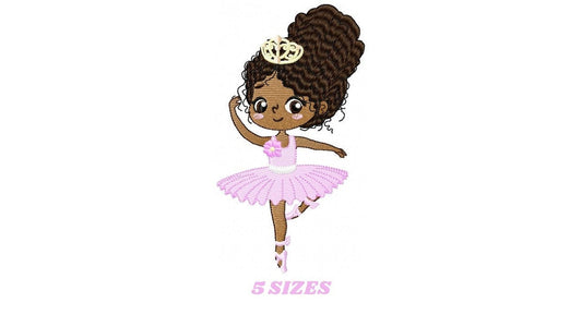 Black Ballerina embroidery designs - Ballet dancer embroidery design machine embroidery pattern - Long Curly hair girl - instant download