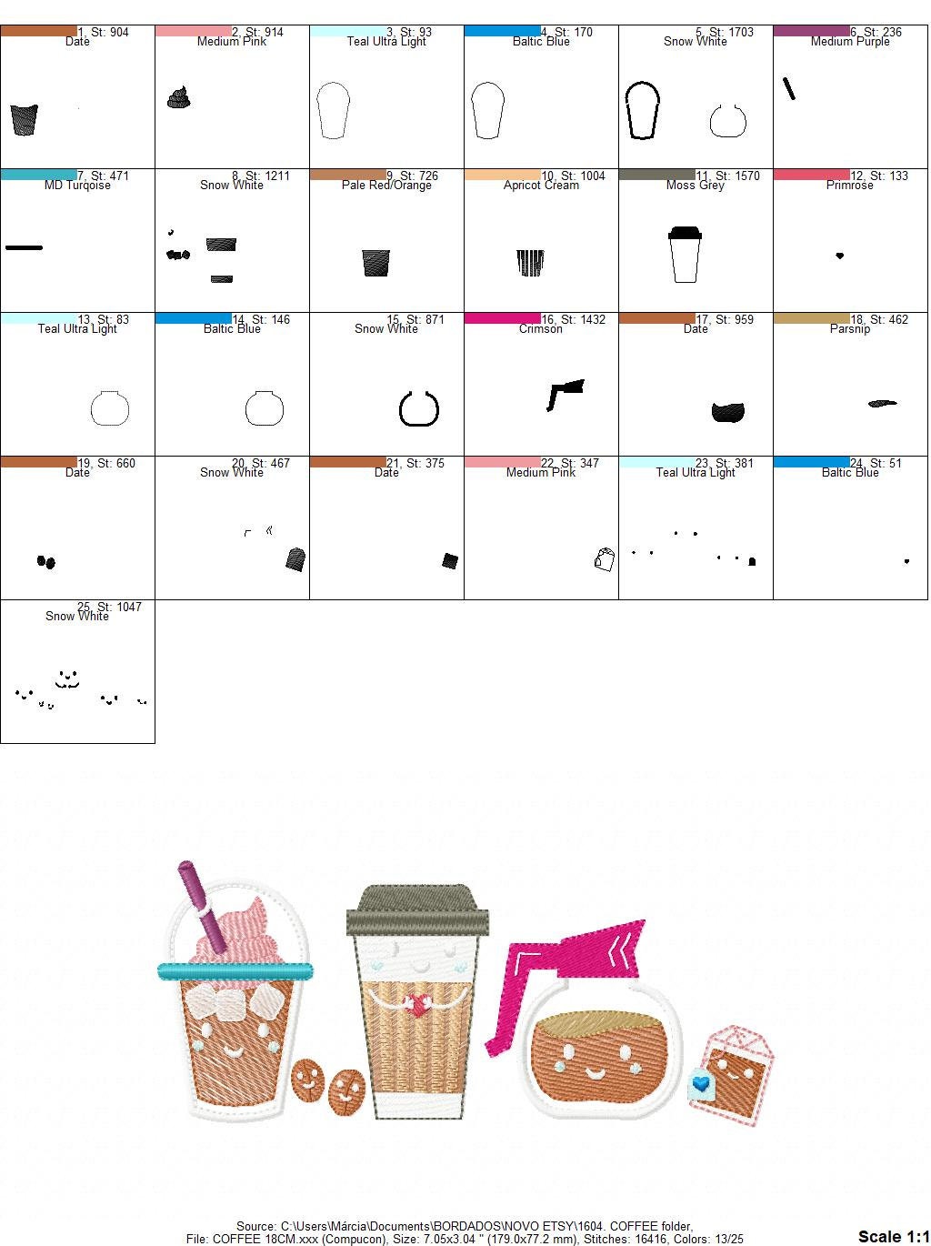 Coffee embroidery design - Coffeepot and Ice coffee machine embroidery pattern - Cafeteria Kitchen Towel file - Instant digital download pes