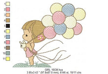 Laden Sie das Bild in den Galerie-Viewer, Baby girl embroidery designs - Toddler embroidery design machine embroidery pattern - girl with balloons embroidery file - kid embroidery
