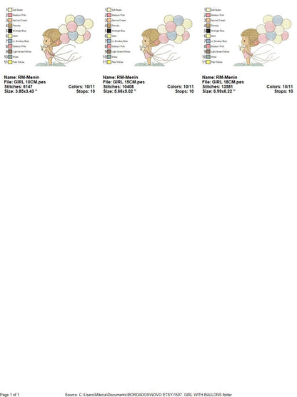 Baby girl embroidery designs - Toddler embroidery design machine embroidery pattern - girl with balloons embroidery file - kid embroidery