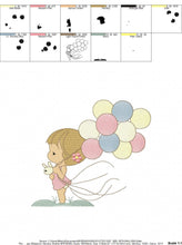 Charger l&#39;image dans la galerie, Baby girl embroidery designs - Toddler embroidery design machine embroidery pattern - girl with balloons embroidery file - kid embroidery
