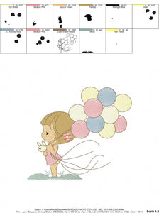 Baby girl embroidery designs - Toddler embroidery design machine embroidery pattern - girl with balloons embroidery file - kid embroidery