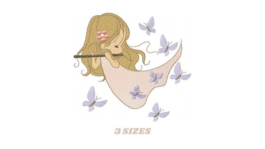 Fairy embroidery designs - Flautist embroidery design machine embroidery pattern - Pixie embroidery file - Baby girl - Instant Download pes