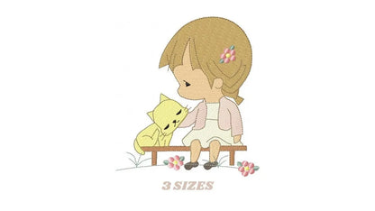 Baby girl embroidery designs - Toddler embroidery design machine embroidery pattern - Girl with cat spring garden - instant download Marcia Embroidery