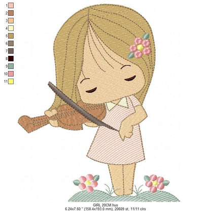 Violinist embroidery designs - Fairy embroidery design machine embroidery pattern - Pixie embroidery file - Fairy design Instant Download