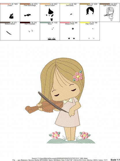 Violinist embroidery designs - Fairy embroidery design machine embroidery pattern - Pixie embroidery file - Fairy design Instant Download