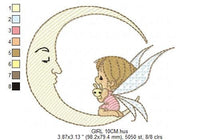 Charger l&#39;image dans la galerie, Fairy embroidery design - Baby girl embroidery designs machine embroidery pattern - Moon embroidery file - Girl moon flowers stars design
