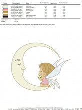 Load image into Gallery viewer, Fairy embroidery design - Baby girl embroidery designs machine embroidery pattern - Moon embroidery file - Girl moon flowers stars design
