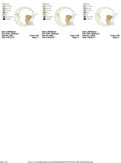 Fairy embroidery design - Baby girl embroidery designs machine embroidery pattern - Moon embroidery file - Girl moon flowers stars design