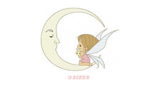 Cargar imagen en el visor de la galería, Fairy embroidery design - Baby girl embroidery designs machine embroidery pattern - Moon embroidery file - Girl moon flowers stars design
