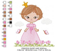 Charger l&#39;image dans la galerie, Princess embroidery designs - Baby girl embroidery design machine embroidery pattern - Girl with flowers  and short hair embroidery file pes
