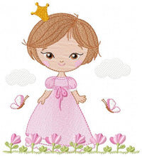 Carica l&#39;immagine nel visualizzatore di Gallery, Princess embroidery designs - Baby girl embroidery design machine embroidery pattern - Girl with flowers  and short hair embroidery file pes
