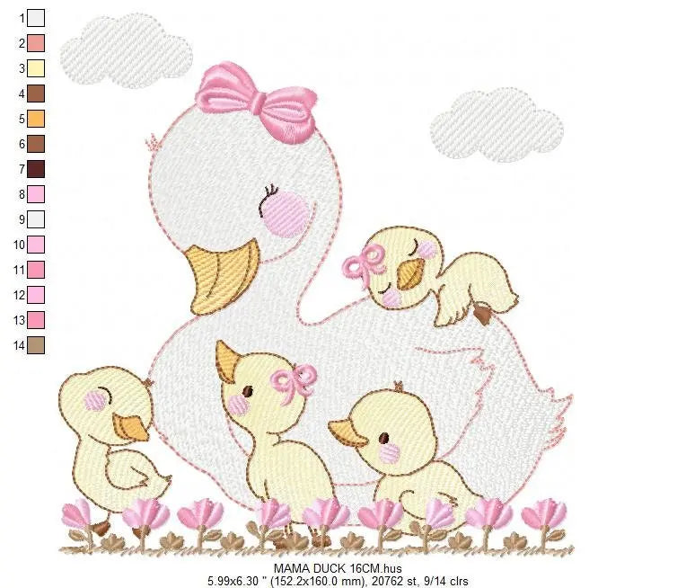 Mama Duck embroidery design - Baby girl embroidery designs machine embroidery pattern - animal embroidery file - duck flowers download Marcia Embroidery