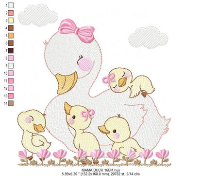 Mama Duck embroidery design - Baby girl embroidery designs machine embroidery pattern - animal embroidery file - duck flowers download Marcia Embroidery