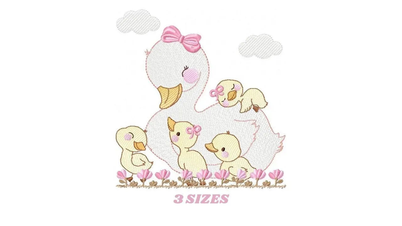 Mama Duck embroidery design - Baby girl embroidery designs machine embroidery pattern - animal embroidery file - duck flowers download Marcia Embroidery