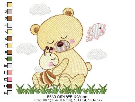 Bear embroidery designs - Baby girl embroidery design machine embroidery pattern - Bear with bee embroidery file - instant download file Marcia Embroidery