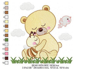 Bear embroidery designs - Baby girl embroidery design machine embroidery pattern - Bear with bee embroidery file - instant download file