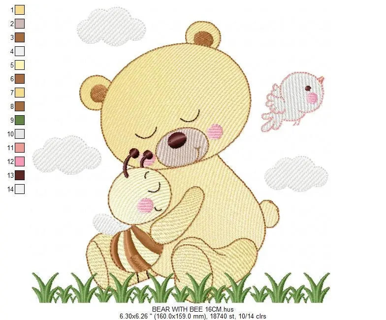 Bear embroidery designs - Baby girl embroidery design machine embroidery pattern - Bear with bee embroidery file - instant download file Marcia Embroidery