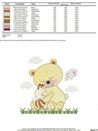 Bear embroidery designs - Baby girl embroidery design machine embroidery pattern - Bear with bee embroidery file - instant download file Marcia Embroidery