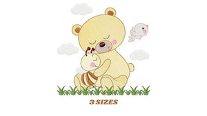 Bear embroidery designs - Baby girl embroidery design machine embroidery pattern - Bear with bee embroidery file - instant download file