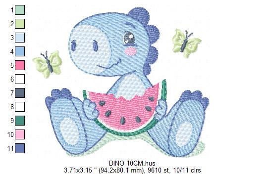 Dinosaur embroidery designs - Dino embroidery design machine embroidery pattern - Baby boy embroidery file - Dinosaur with watermelon pes Marcia Embroidery