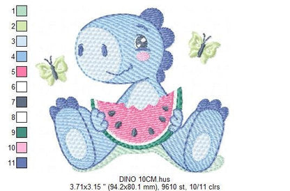 Dinosaur embroidery designs - Dino embroidery design machine embroidery pattern - Baby boy embroidery file - Dinosaur with watermelon pes Marcia Embroidery