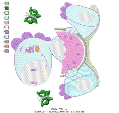 Dinosaur embroidery designs - Dino embroidery design machine embroidery pattern - Baby boy embroidery file - Dinosaur with watermelon pes Marcia Embroidery