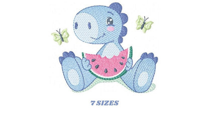 Dinosaur embroidery designs - Dino embroidery design machine embroidery pattern - Baby boy embroidery file - Dinosaur with watermelon pes Marcia Embroidery