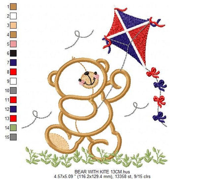 Kite embroidery designs - Baby Boy embroidery design machine embroidery pattern - Bear embroidery file - Bear with kite applique design pes