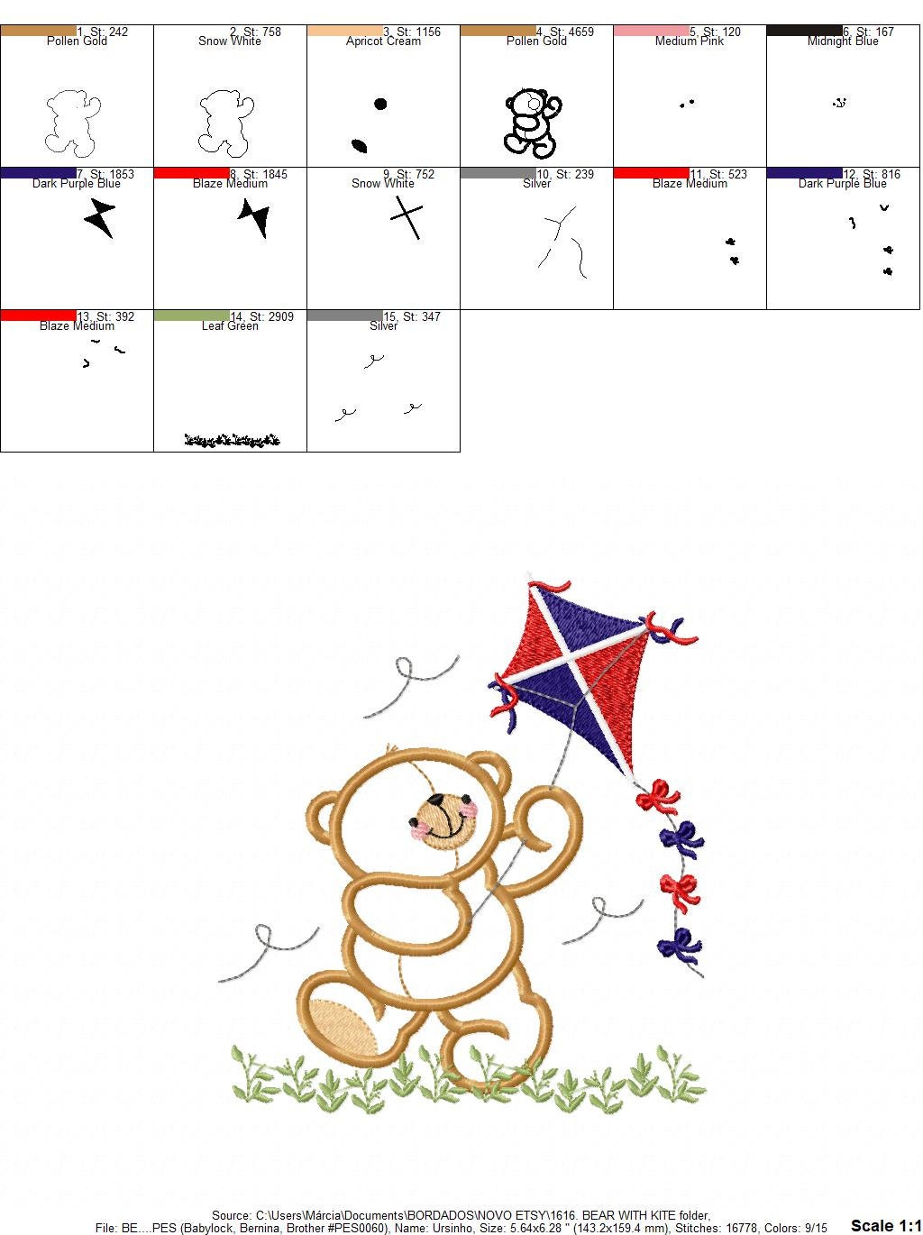 Kite embroidery designs - Baby Boy embroidery design machine embroidery pattern - Bear embroidery file - Bear with kite applique design pes