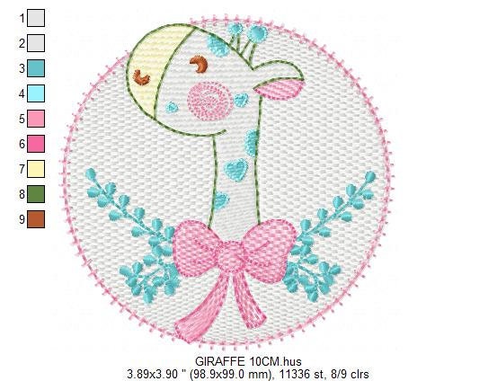 Giraffe with lace and flowers embroidery designs - Safari animal embroidery design machine embroidery pattern - Baby Girl embroidery file - instant download