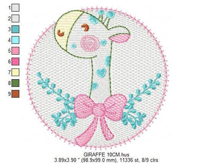 Giraffe with lace and flowers embroidery designs - Safari animal embroidery design machine embroidery pattern - Baby Girl embroidery file - instant download