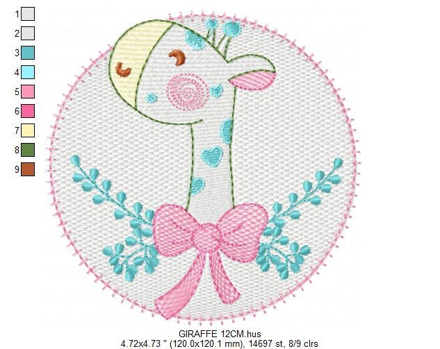 Giraffe with lace and flowers embroidery designs - Safari animal embroidery design machine embroidery pattern - Baby Girl embroidery file - instant download