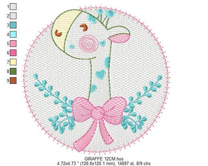 Giraffe with lace and flowers embroidery designs - Safari animal embroidery design machine embroidery pattern - Baby Girl embroidery file - instant download