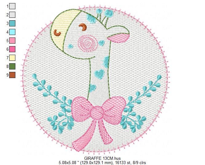 Giraffe with lace and flowers embroidery designs - Safari animal embroidery design machine embroidery pattern - Baby Girl embroidery file - instant download