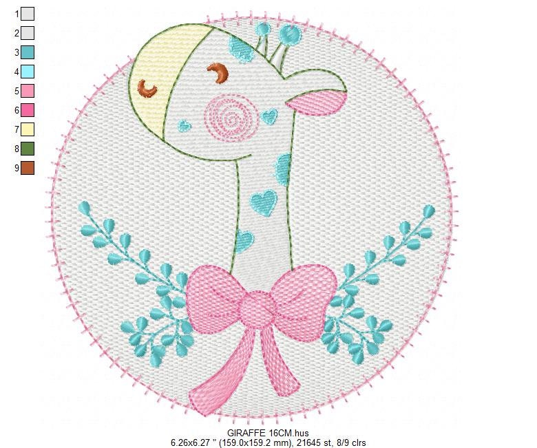 Giraffe with lace and flowers embroidery designs - Safari animal embroidery design machine embroidery pattern - Baby Girl embroidery file - instant download
