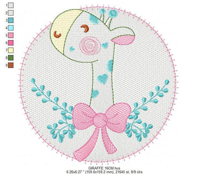 Giraffe with lace and flowers embroidery designs - Safari animal embroidery design machine embroidery pattern - Baby Girl embroidery file - instant download