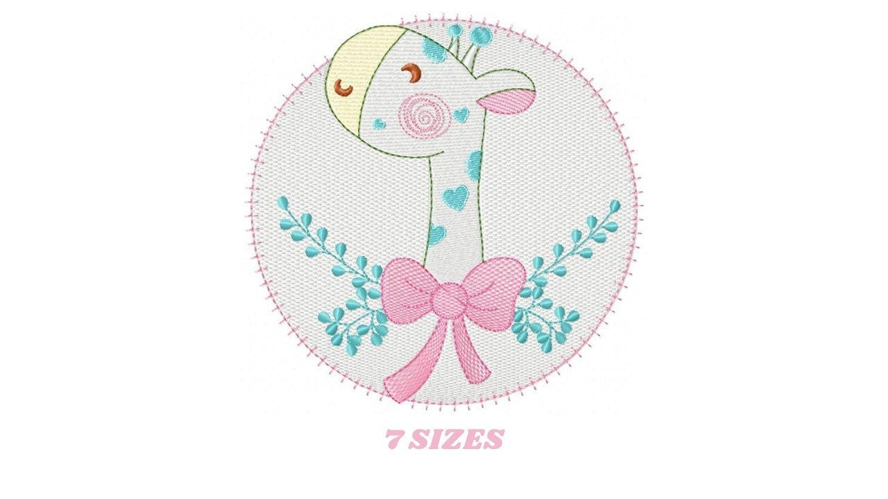 Giraffe with lace and flowers embroidery designs - Safari animal embroidery design machine embroidery pattern - Baby Girl embroidery file - instant download