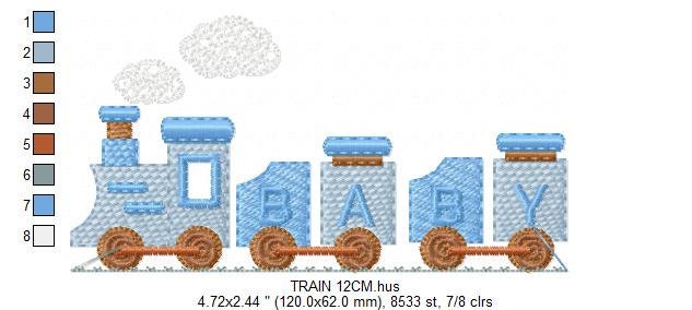 Train embroidery designs - Train with wagons machine embroidery pattern - Baby boy Convoy Track file -  Instant digital download pes jef dst