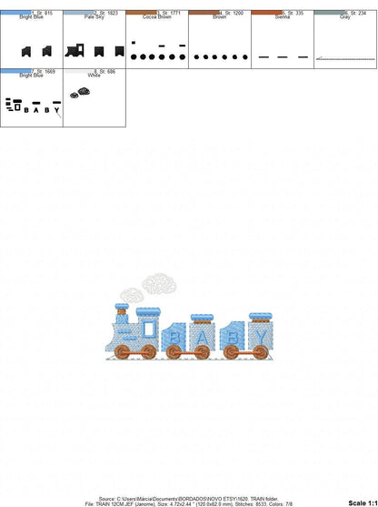 Train embroidery designs - Train with wagons machine embroidery pattern - Baby boy Convoy Track file -  Instant digital download pes jef dst