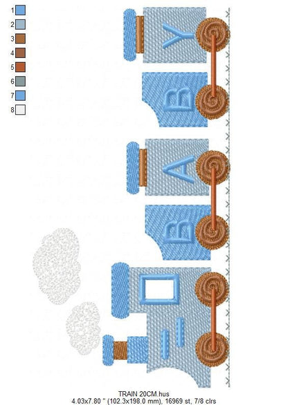 Train embroidery designs - Train with wagons machine embroidery pattern - Baby boy Convoy Track file -  Instant digital download pes jef dst